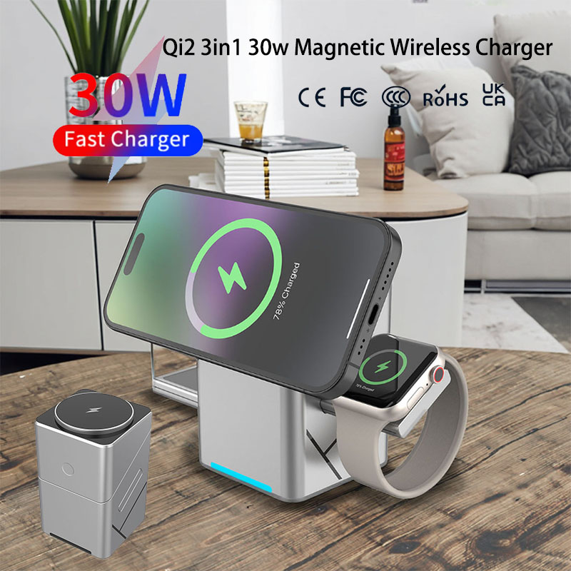 Wireless Charger Watch - 15W Dokunmatik Döner Manyetik Çok Fonksiyonlu
